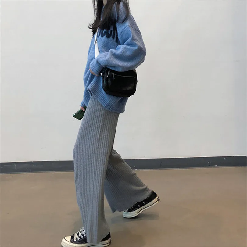 TYHRU Осень Дамы письмо сплошной цвет круглый вырез длинный рукав свободный свитер