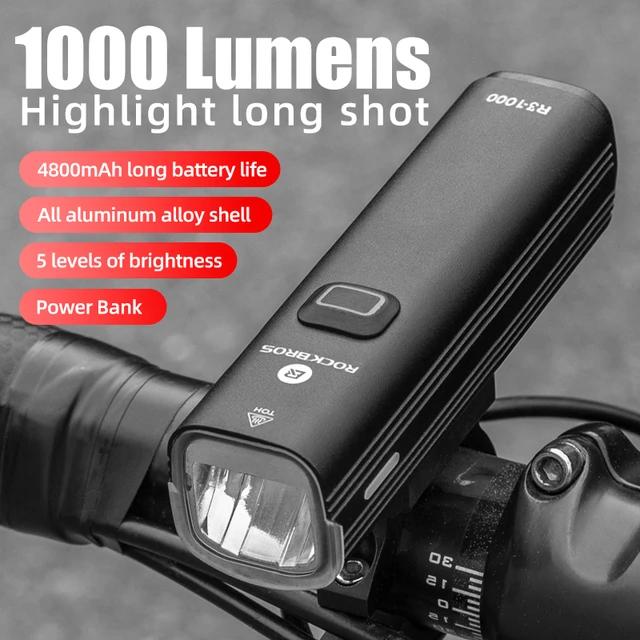 ROCKBROS Bike Light Super Bright 1000 Lumen, 5 Mode LED Bike Light, USB  Rechargeable Bike Headlight, Aluminium Alloy, IPX6 Waterproof, Front Bike