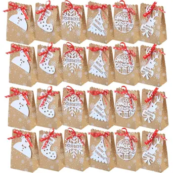 

24PCS Christmas Bags Treat Kids Or Guests Gift Bag Christmas Kraft Pouch Candy Packing Novel Decoration Merry Xmass Natal 2020