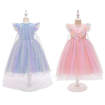 

Ice Snow 2 Girls Dresses For Baby Sequin Rainbow Cloak Ball Gown Girl Carnival Party Dress Kids Dress Princess Dresses