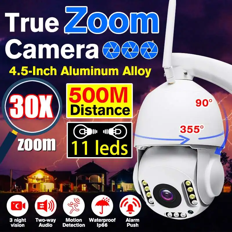 30X Zoom 500 м ночное видение WiFi Беспроводная IP Камера PTZ 2MP HD 1080P домашняя камера видеонаблюдения наружный CCTV монитор