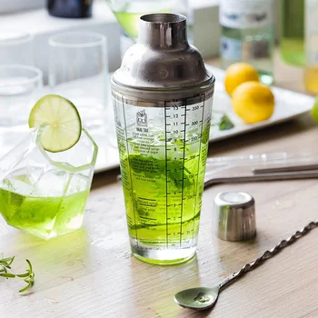 

700ml Mix Master Bottle Cocktail Shaker Transparent Stainless Steel Glass Bar Tools PR Sale