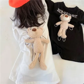 

2020 Autumn Korean Style Baby Girls Knee Length Dress Cartoon Removable Bear Pendant Long Sleeve T-shirt Dress Vestidos 1-8 yrs