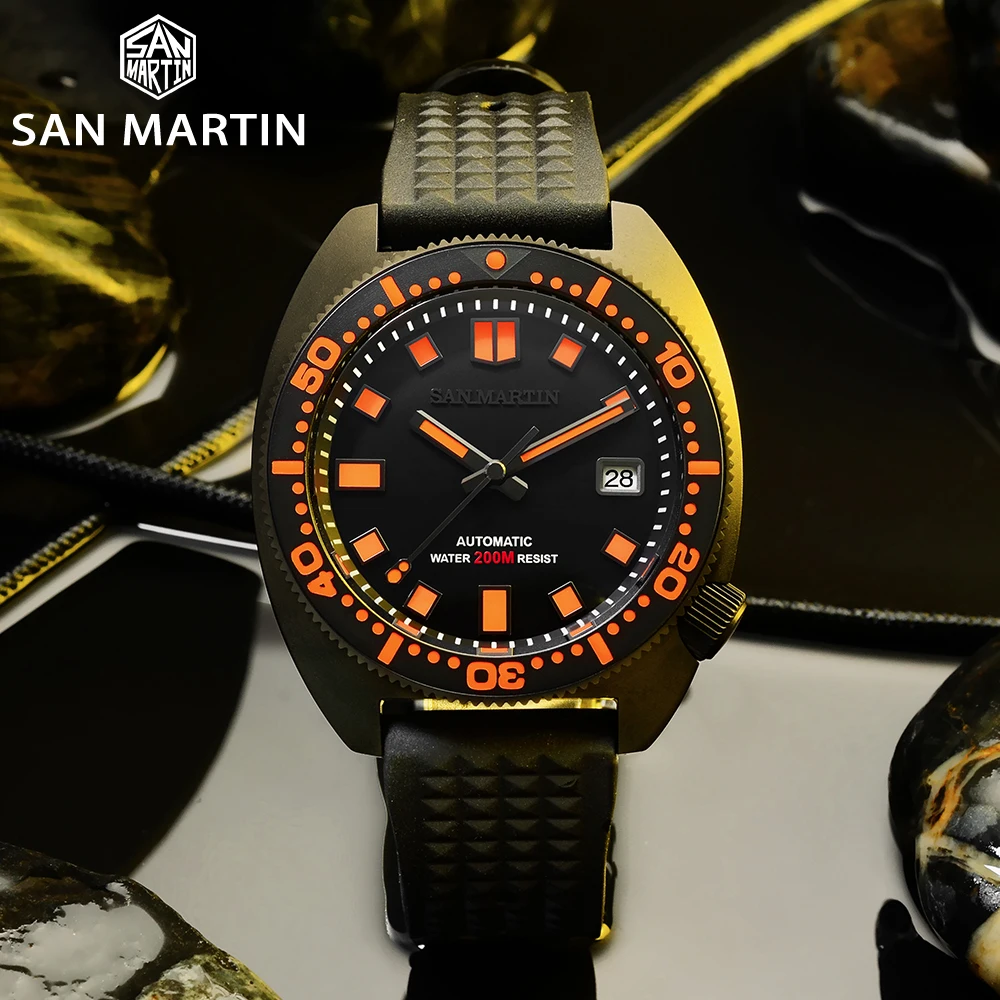 Часы San Martin Diver Black Warrior 6105 цветные суперсветящиеся автоматические механические