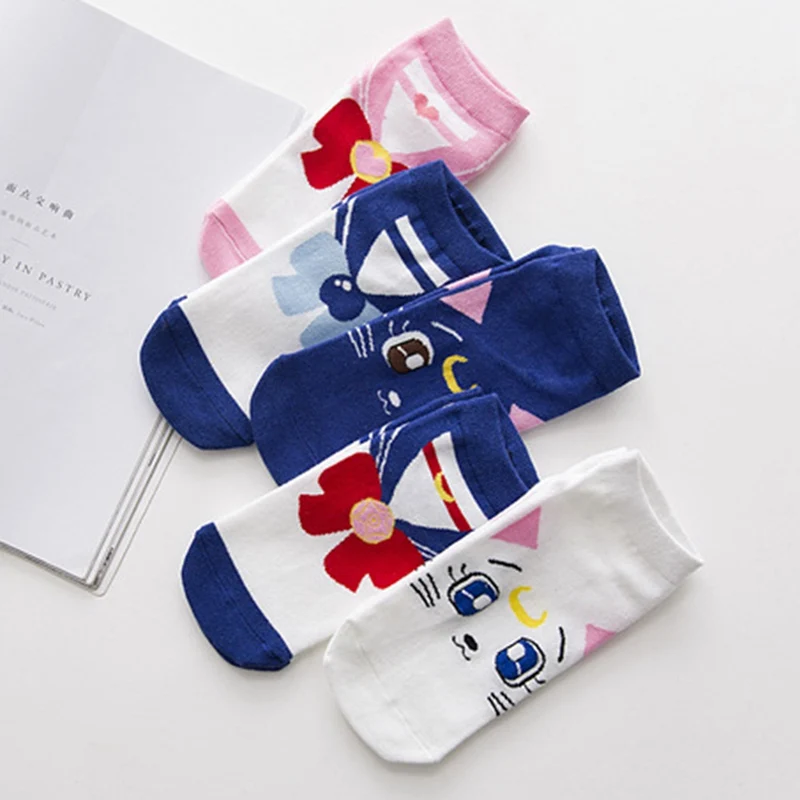 Kawaii/женские носки ярких цветов с объемным рисунком; короткие носки-тапочки для девочек; носки-тапочки с милым рисунком кота; чулочно-носочные изделия