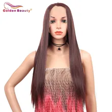 Парики из синтетического кружева спереди для женщин, Длинные прямые парики Heat Reisstant Golden beauty