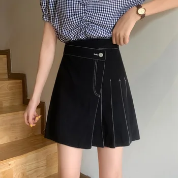 

Large Size Dress Fat mm Elegant Belly Covering by Age Contrast Color Pleated Skirt Slimming A- line Skirt-Exposure Short Skirt