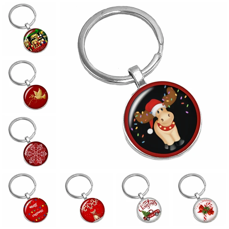 2019 New Hot Christmas Tree and Deer Pattern Series Glass Cabochon Flat Back Keychain Fashion Jewelry Gift Ornaments | Украшения и