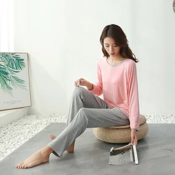 

Modal color matching long-sleeved trousers elastic colorful series AB style casual suit pajamas spring and autumn pajama pants