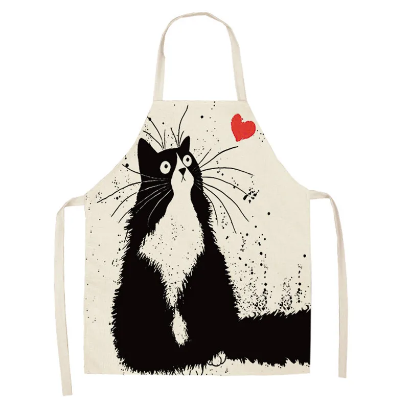 Funny Cartoon Cat Sleeveless Home Cleaning Tools women kids Kitchen Apron Cotton Linen Easy Cleaning Waterproof Waist Bib