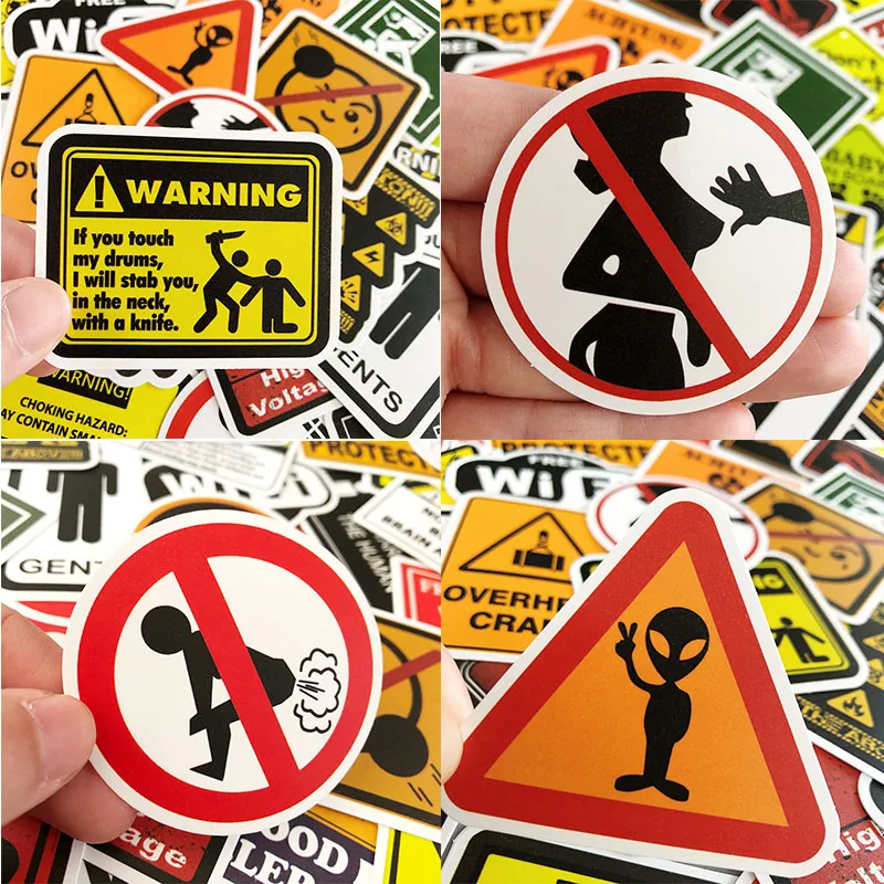 

50PCS Caution Sign Warning Graffiti VSCO Girl Things Fun Sticker For Wall Luggage Phone Scooter Car Skateboard Waterproof Toys