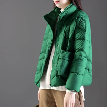 

Women's Short Winter Down Jacket Korean Fashion White Duck Down Coats Women's Winter Jacket Stand Loose Outerwear Vestidos OK166