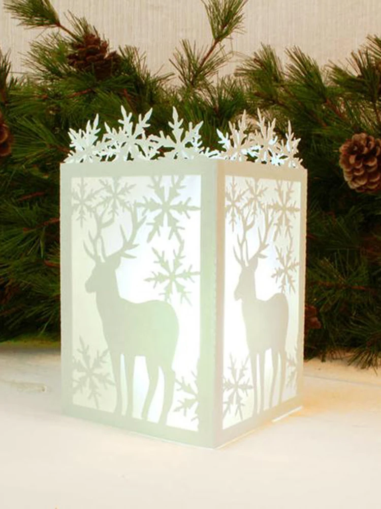 

DIY DIES Metal cutting mold and transparent seal inspirational word for scrapbook, Christmas lantern snowflake and deer gold
