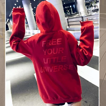 

2019 Winter Printing Loose Hoodies Sweatshirt Harajuku Hooded Knit Pullover Tops Women Feminina streetwear oversized hoodie
