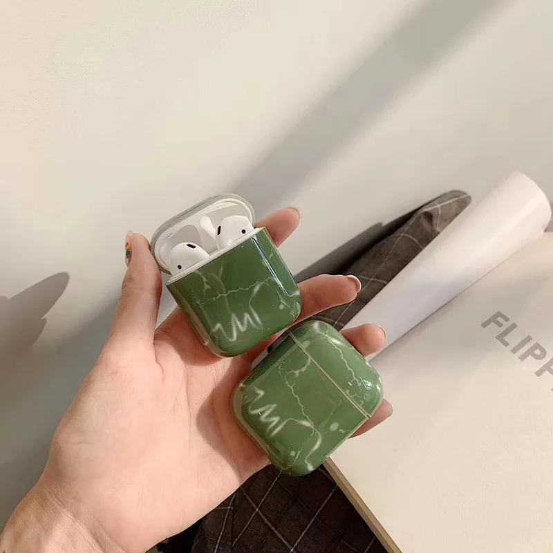 

Luxury Cute glossy Gemstone green marble granite texture silicone Wireless Earphone case for Apple AirPods 1 2 Bluetooth cover