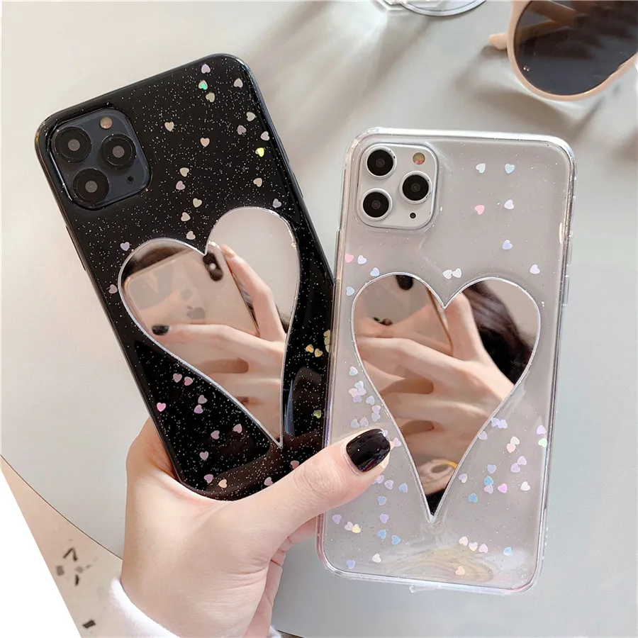 Модный зеркальный чехол для телефона с большим сердечком iPhone 11 Pro XS MAX XR X 8 7 Plus 6 6s