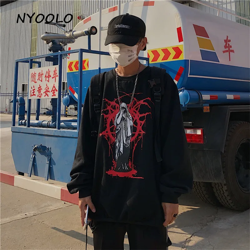 Harajuku стиль уличная религиозная фигура печати теплые флисовые толстовки осень зима свободные o-образным вырезом пуловеры Толстовка для женщин и мужчин