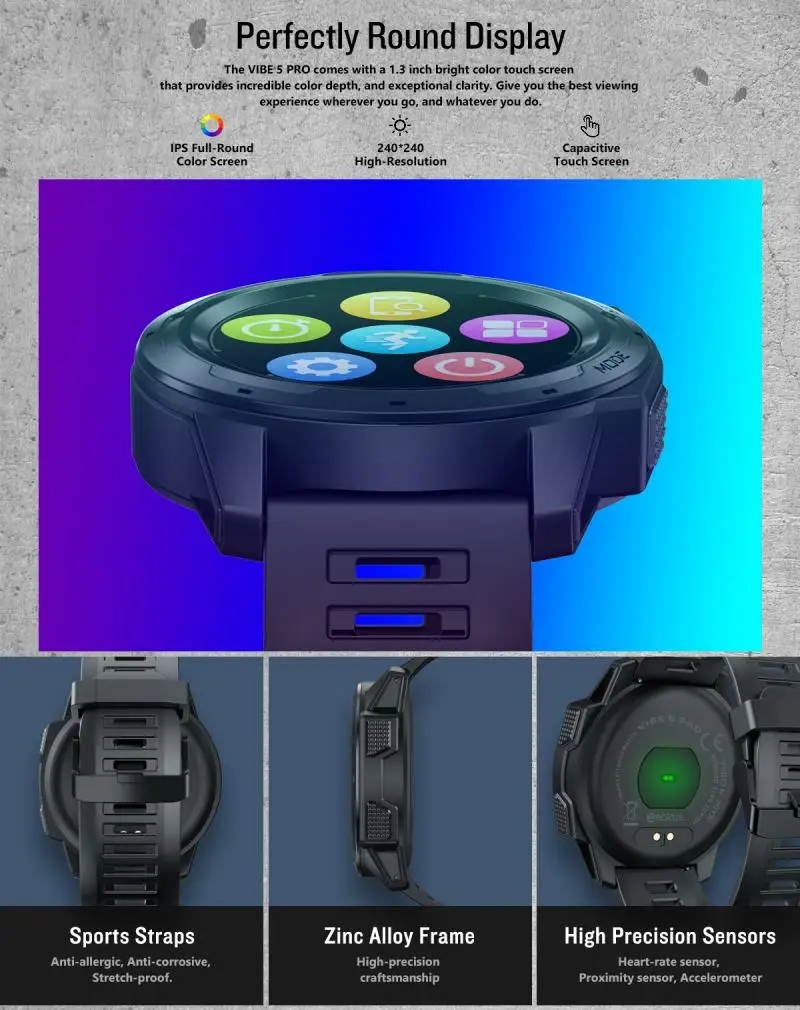 Zeblaze VIBE 5 PRO умные часы для Android iOS водонепроницаемый спортивный сенсорный браслет