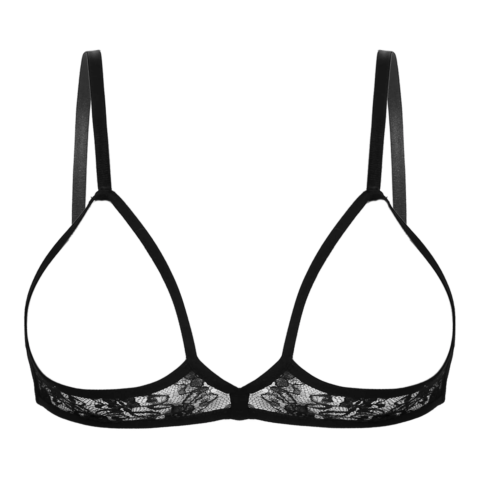 Womens Sexy Open Cups Bra Lingerie Sheer Lace Soft Wireless Brassiere Exposed Nipples Bralette Chest Brace Underwear Nightwear