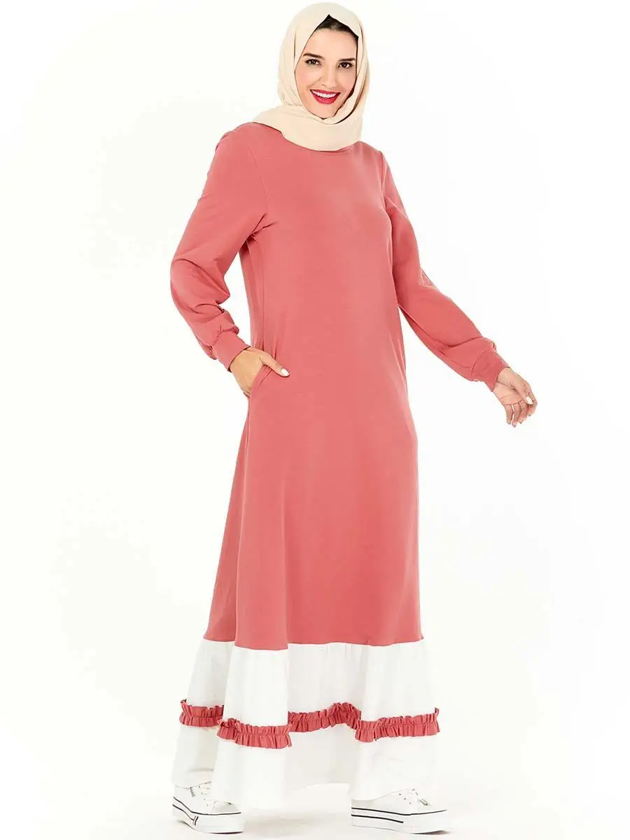 Женское платье Abaya мусульманское Спортивное Макси с длинным рукавом кафтан