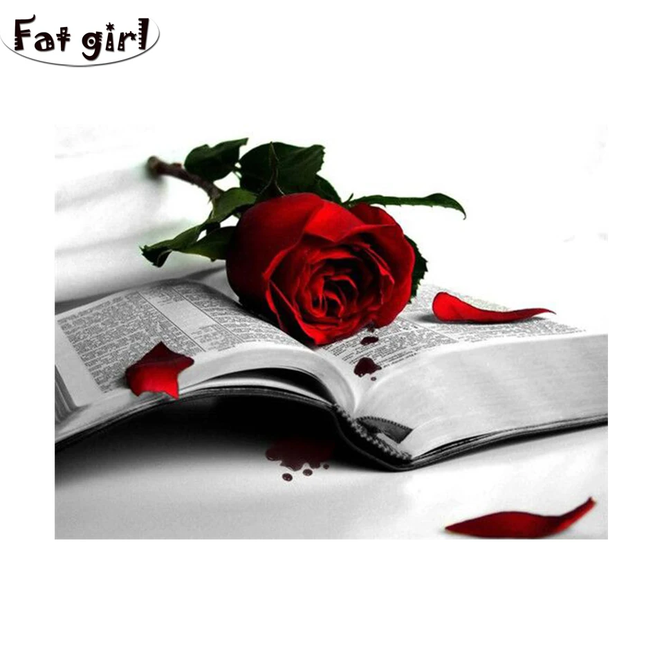 Diy Diamond Painting Cross Stitch Red rose on book full Square round Mosaic 5D diy Embroidery Kits decor | Дом и сад