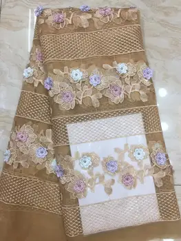 

Gold high quality nigerian french lace embroidered tulle lace fabric for wedding,2019 African Swiss voile net lace fabric(7-19