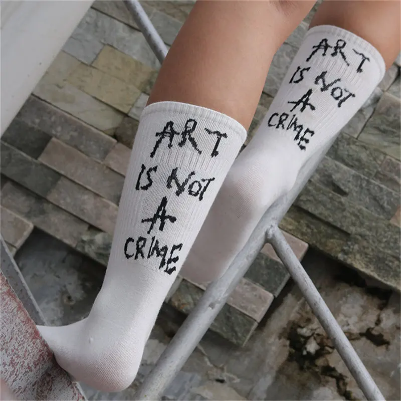 White ART Дропшиппинг, мужские забавные носки, Харадзюку, юморное напечатанное слово, носки, летние, креативные, хип-хоп, Уличный Скейтборд, унисекс - Цвет: White ART