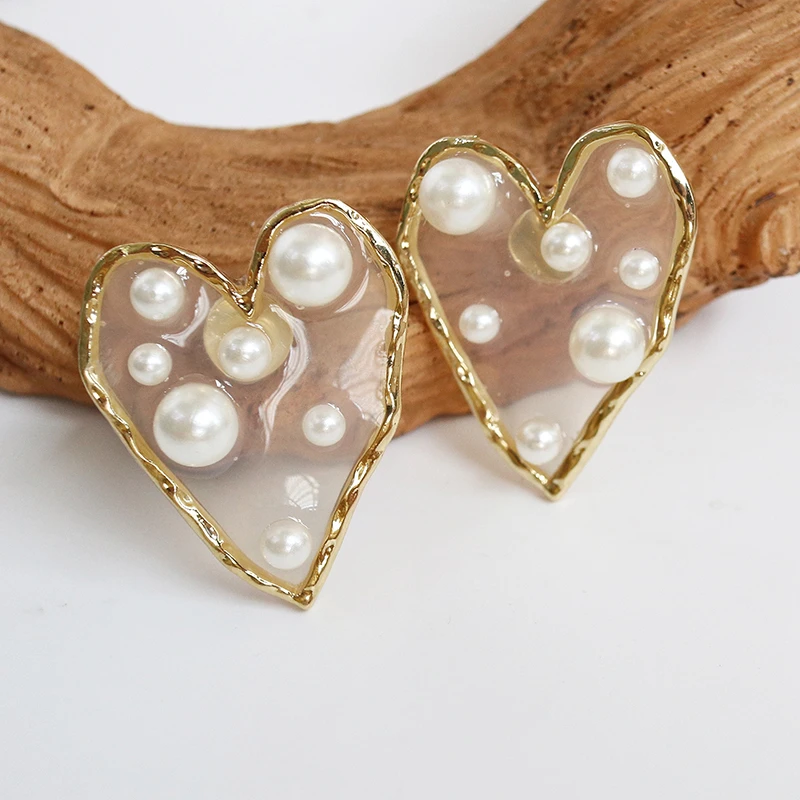 

SOHOT 925 Silver Needle Romantic Heart Star Transparent Acrylic Women Stud Earring Colorful Chic Imitation Pearl Charm Brincos