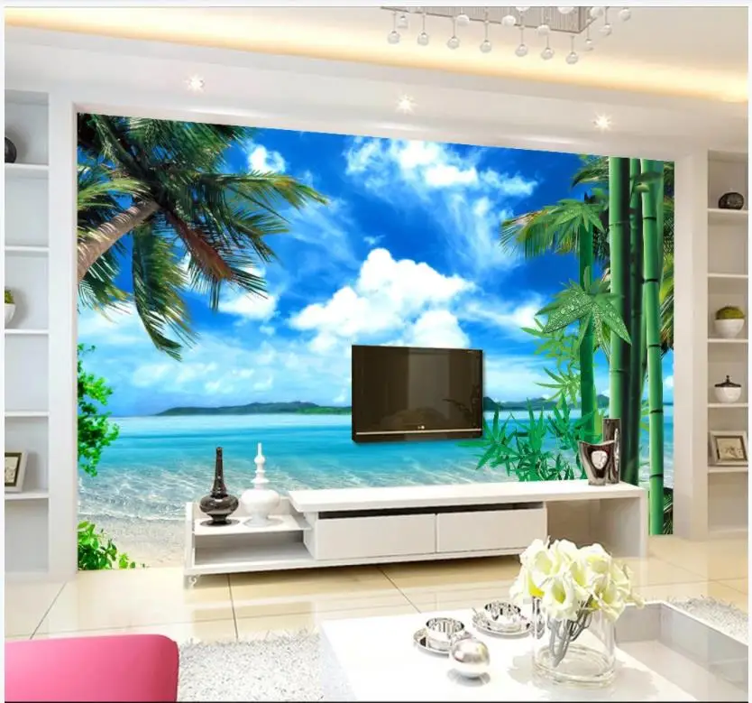 

Custom ceiling wallpapers for walls 3 d ceiling zenith murals Blue sky white cloud sky sea fresh tv background wall papers