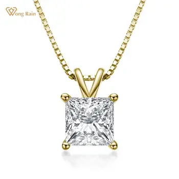 

Wong Rain Classic 925 Sterling Silver Princess Cut Created Moissanite Diamonds Gemstone Pendant Necklace Engagement Fine Jewelry