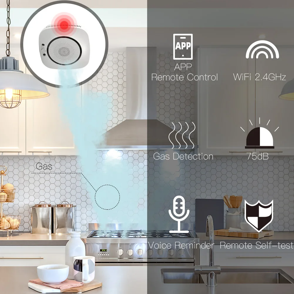 WiFi Smart Gas Leakage Fire Security Detector Gas Combustible Alarm Sensor Smart Life Tuya App Control Home Security System