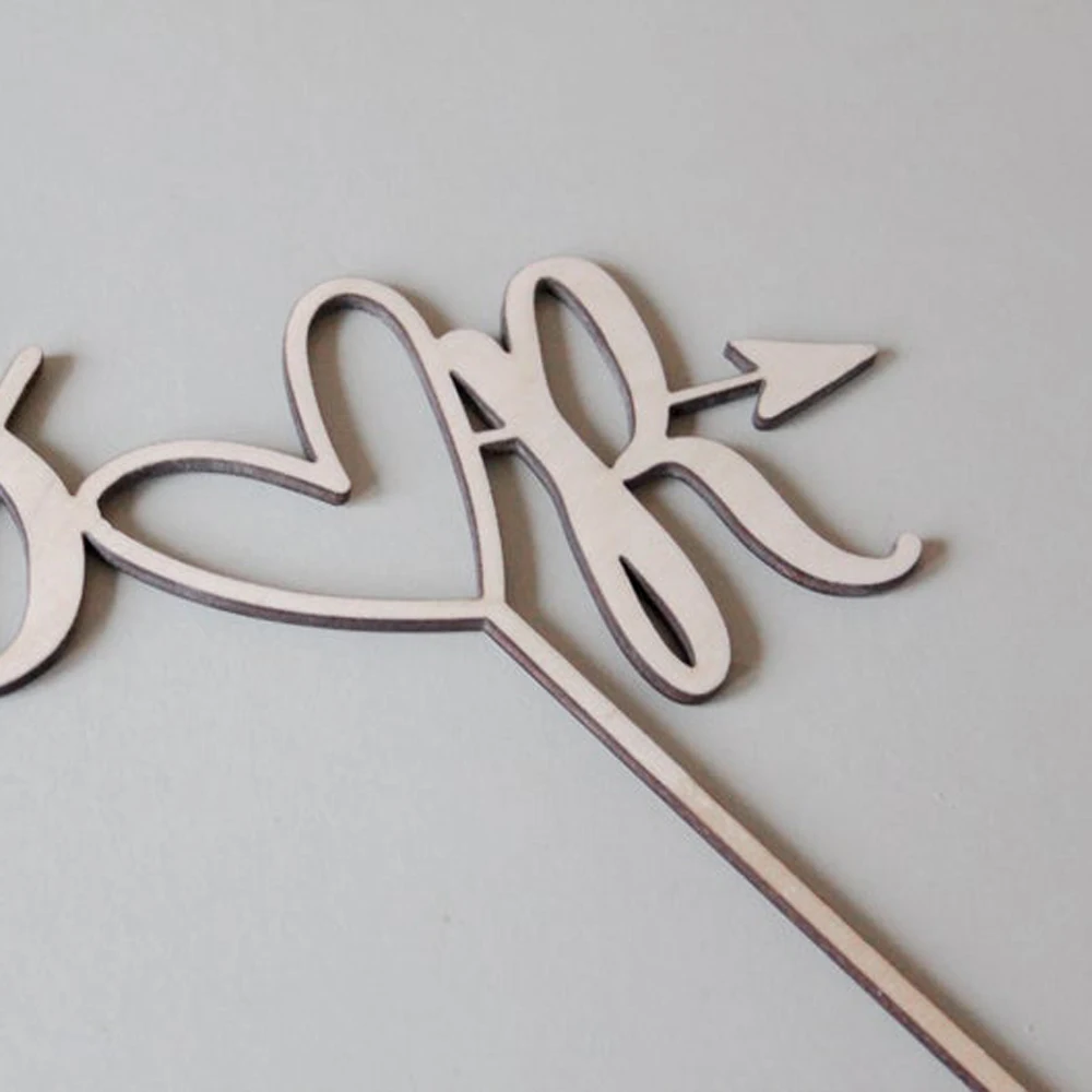 Custom Initials name Wooden cake Topper,Arrow And Heart Wedding Cake Topper, Personalised Arrow Cake Topper,Love Heart Wedding