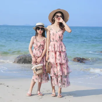 

Girls Fairy Dress Mom and Daughter Wedding Dress Summer Beach Holiday Family Look Clothing Mommy and Me Baby Outfits Tutu Skirt