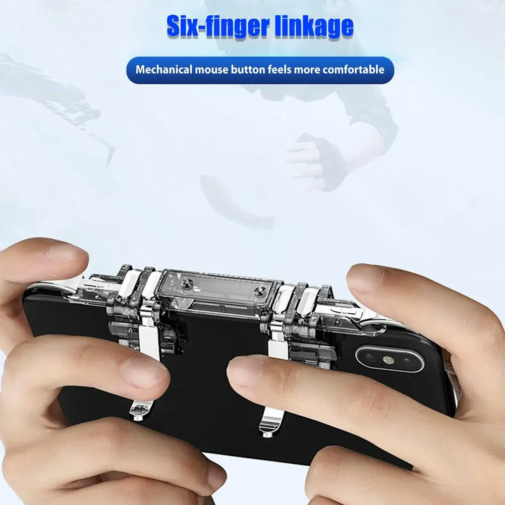 K19 Quick Reflection Button Mobile Game 6 Fingers Linkage Trigger Controller Portable Adjustable Gaming Accessories For Phone