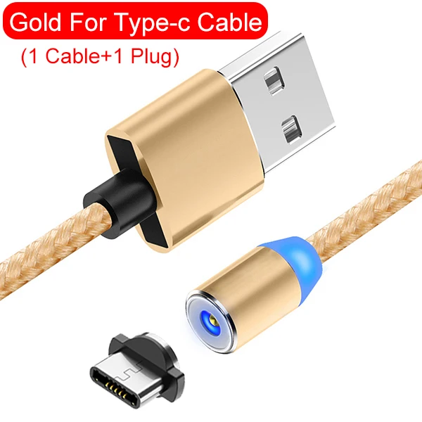 Suntaiho Магнитный зарядный кабель Micro USB кабель для iPhone 11 Pro samsung Xiaomi Быстрая зарядка usb type C светодиодный кабель для зарядки - Цвет: Gold For Type C