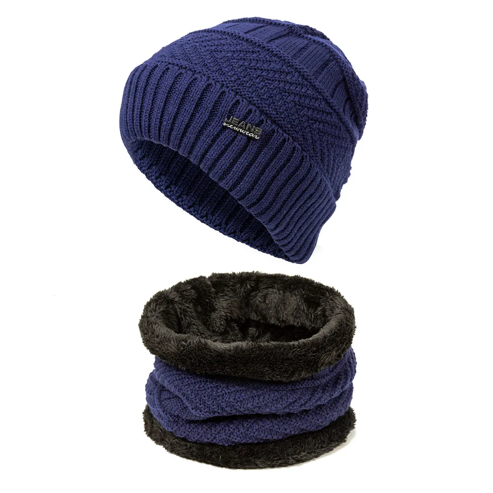 Evrfelan 2 шт. зимняя шапка шарф набор для мужчин женщин зимние шапочки кольцо для Шляпы шарф шарфы унисекс теплые толстые зимние аксессуары