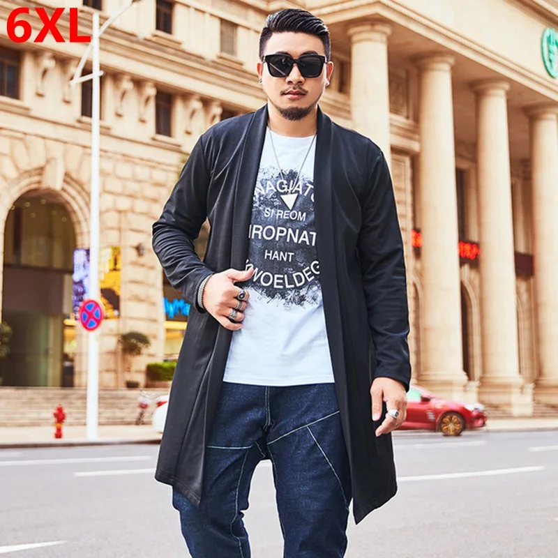 

Autumn large size male plus size length of the windbreaker fashion 6XL loose mantle cape cardigan Long section coat