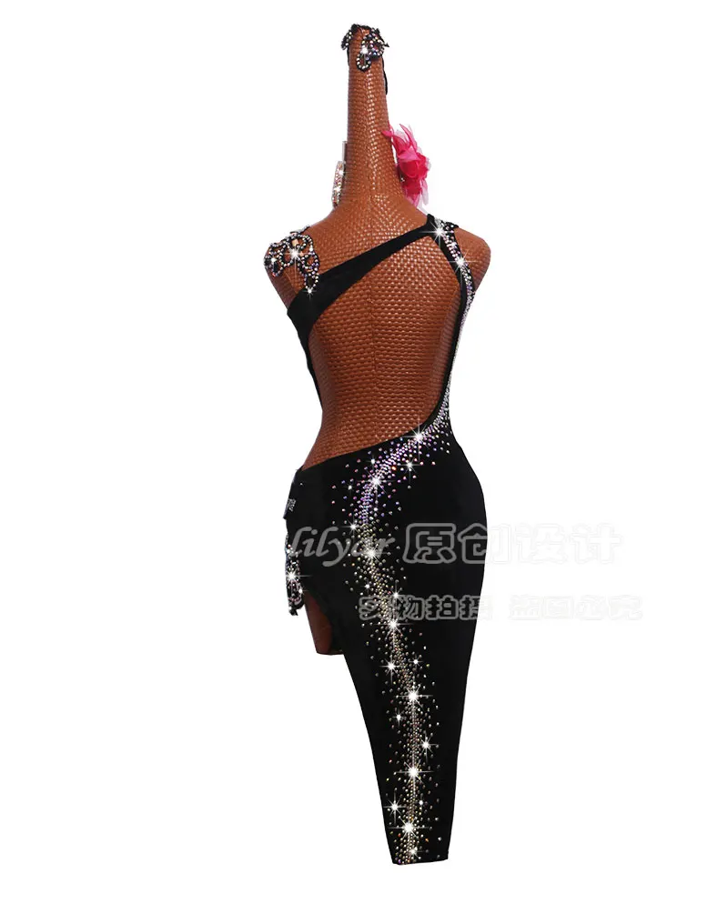 Sparkly Rhinestone Latin Dance Dress Women Ballroom Salsa Rhythm Latin Rumba Tango Dance Dress Sexy Latin Dance Dress Stage Wear