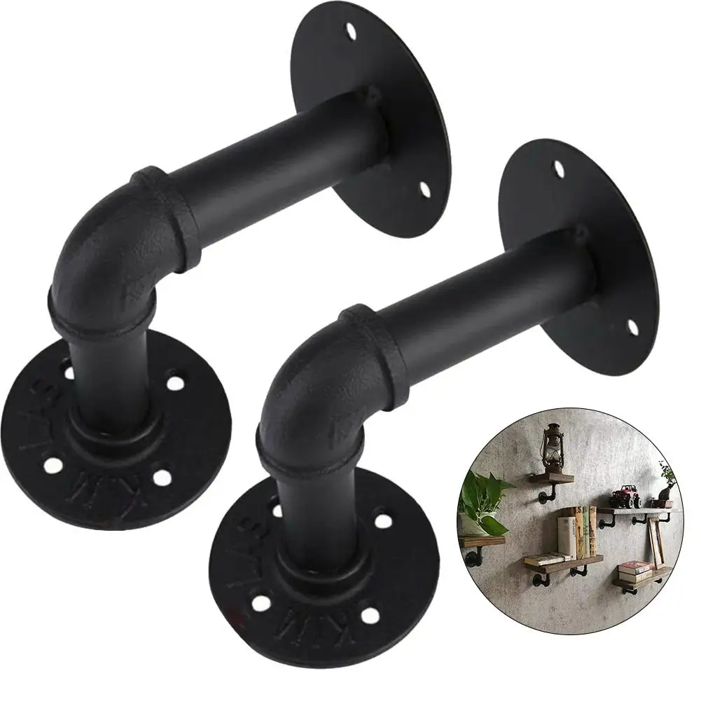 

2Pcs Pipe L Bracket Wall Floating Shelf Vintage Retro Black Iron Industrial Pipe Shelf Bracket Holder Home Decor Storage Holder