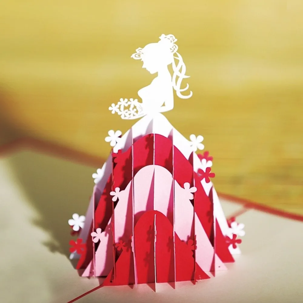  1PC 3D Laser Cut Stereoscopic Bride Shaped Card Handmade Wedding Greeting Invitations Card Hollow P - 4000266438553