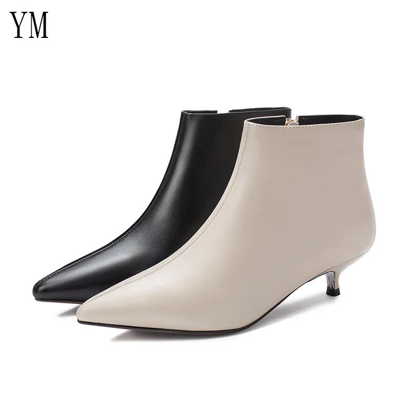 Ceny Hot kobiety buty buty do kostki PU skóra zamek botki wysokie obcasy jesień buty niskie obcasy 3CM buty zimowe Zapatos De mujer Pointed Toe