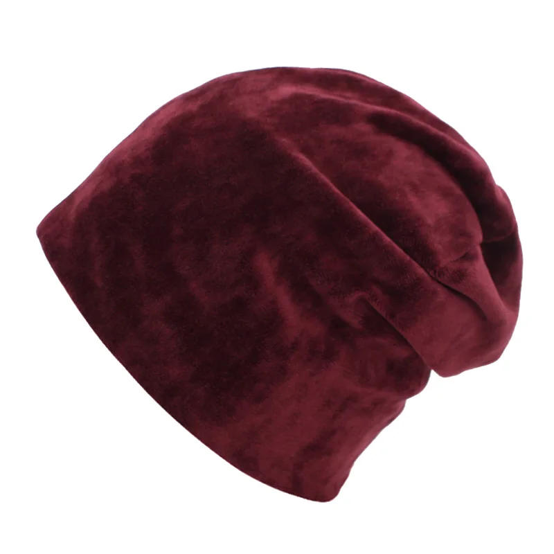 wine red Xlamulu женская зимняя шапка Skullies шапки для женщин Мягкие повседневные однотонные широкий берет-Боб бархатные теплые женские шапки вязаные шапки - Цвет: wine red