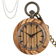 Классические коричневые деревянные кварцевые карманные часы Простой Круглый циферблат открытое ожерелье с подвеской часы подарки мужские и женские Бронзовые Цепочки