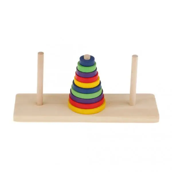 Wooden Tower of Hanoi Toy Traditional Indian Game Family Home Play Kids Gift