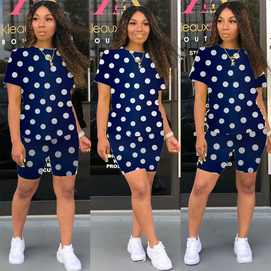 HAOYUAN Plus Size Polka Dot Two Piece Set Women fall Tracksuit Clothing Top and Shorts Sweat Suits Matching Sets 2 Piece Outfits