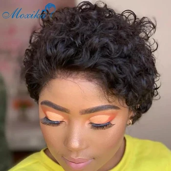 

Moxika Curly Bob Lace Front Wigs 150 Desnity Pixie Cut Wig Short Curly Human Hair Wig Remy Brazilian Natural Curly Short Wigs