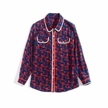 

European and American women's dress 2020 summer new styles Long sleeve lapel Single breasted printing Fashionable silk shirt