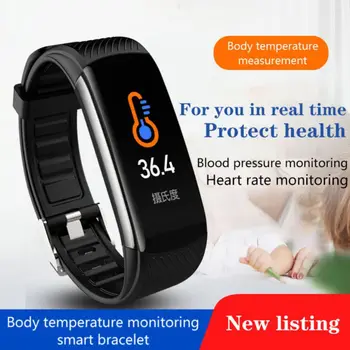 

Bluetooth Smart Bracelet Blood Pressure Heart Rate Message Push Sleep Exercise Pedometer C6T Body Temperature Smart band Watch
