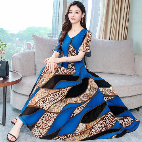 

Summer Dress 2019 Women New Bohemian Leopard Printed Chiffon Office Lady Dresses Short V-neck Fashion Work Wear Female Elegant