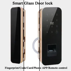 Serrure de porte coulissante intelligente en verre, serrure biométrique à empreintes digitales, carte de Code, télécommande, sonnette pour bureau/magasin 